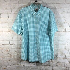 Dockers Shirt Men Size XL Short Sleeve Davenport Blue Button Down Check Pattern